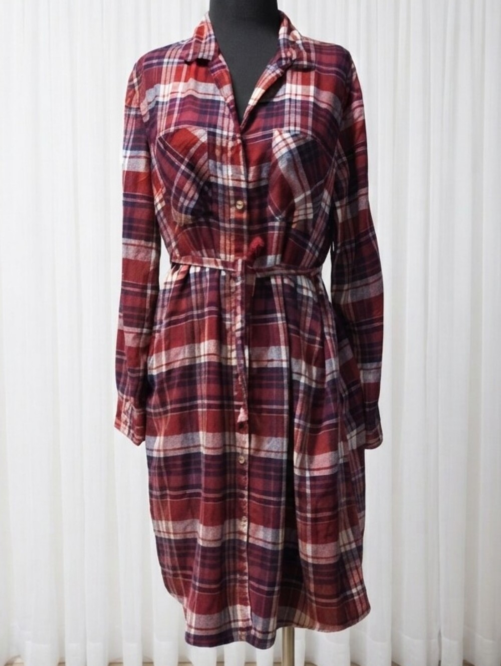 Jachs Burgundy Red Plaid Button-Front Shirt Dress